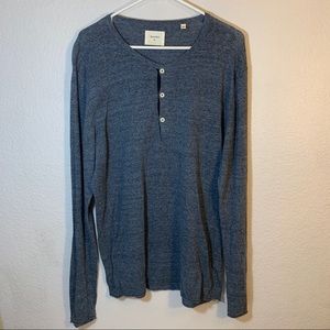 Billy Reid Long Sleeve Henley Blue Gray Size XL